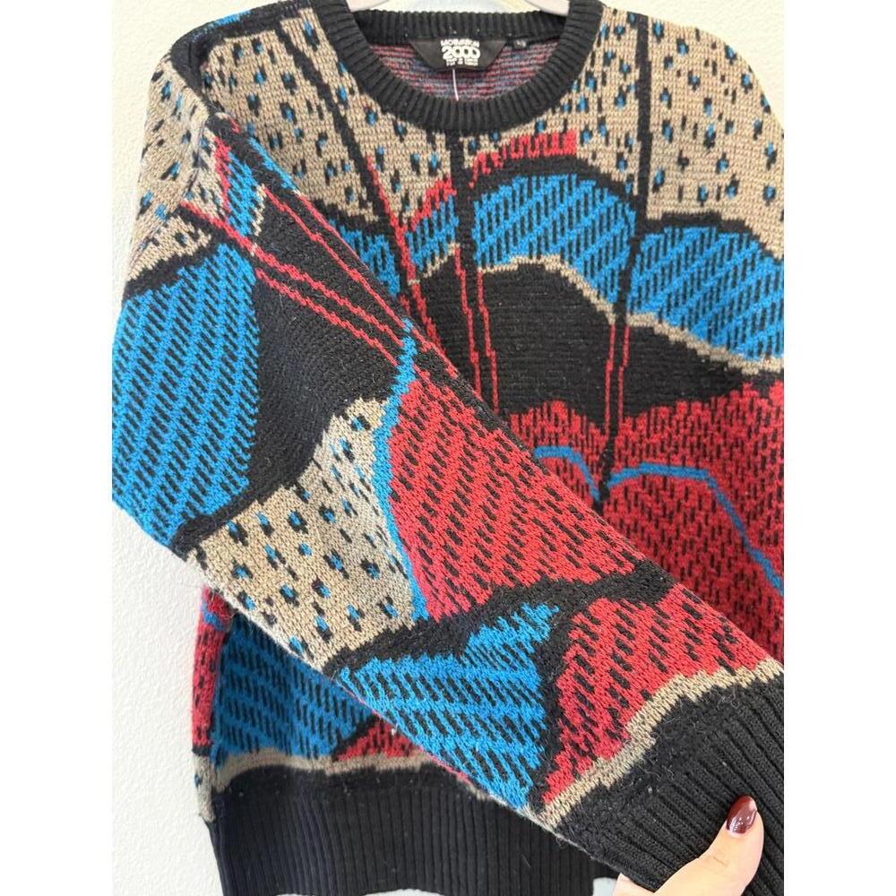 Vintage 80s/90s "Motivation 2000" Geometric Knit Sweater, Retro Colorblock - Picture 2 of 3